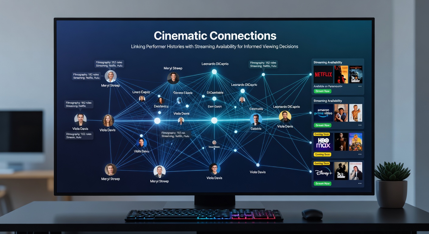 Visual representation of performer career timelines intersecting with global streaming platform interfaces and availability maps