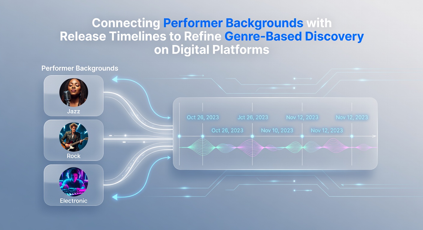 Digital streaming interface showing genre recommendations linked to performer timelines