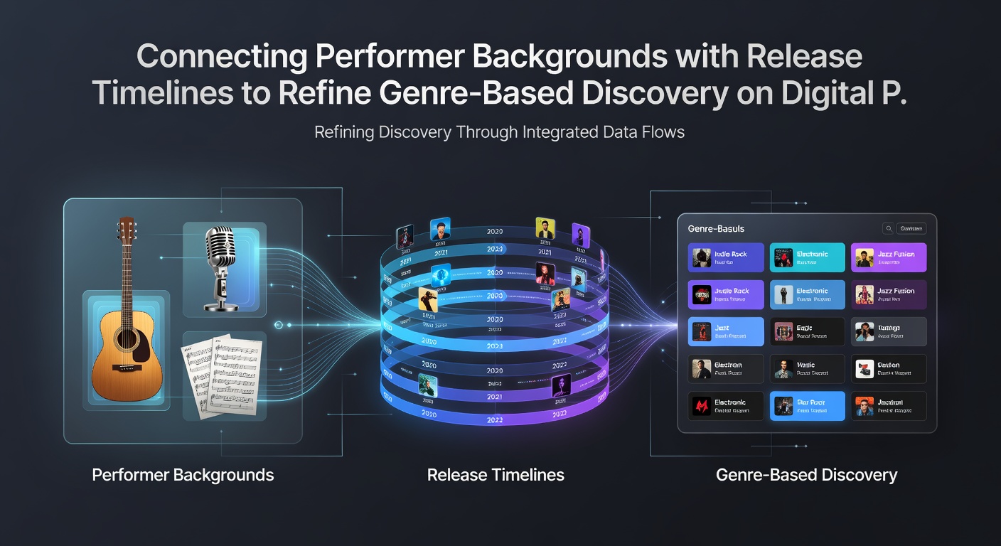 Timeline visualization of artist releases mapped to genre categories on a streaming dashboard