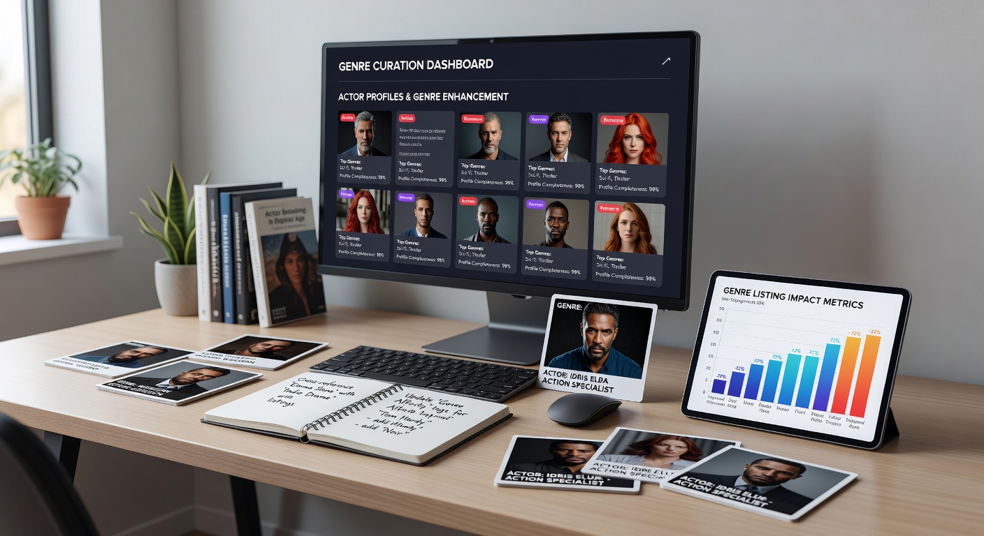 Streaming platform interface showing actor profiles integrated with genre listings
