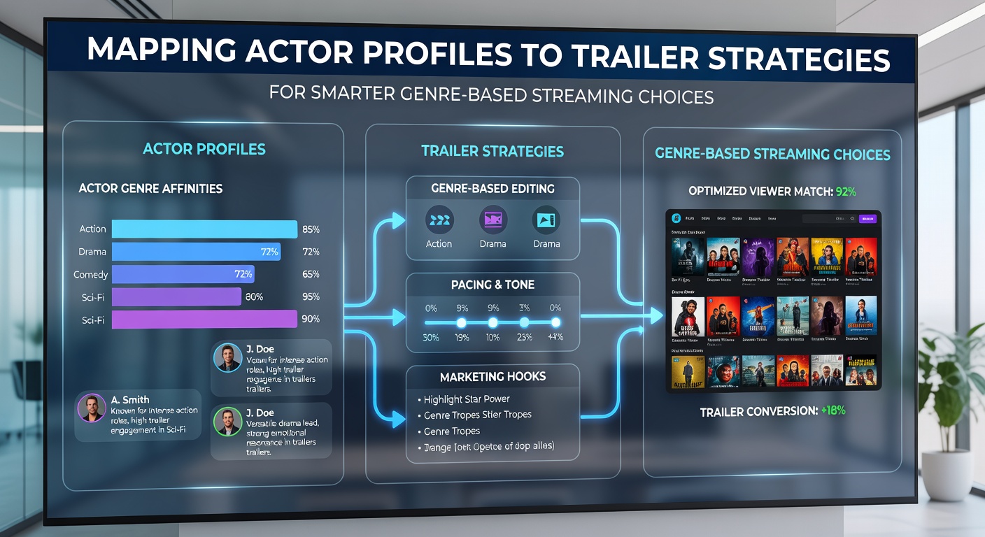 Illustration showing trailer strategy workflows linked to genre selection tools within streaming interfaces